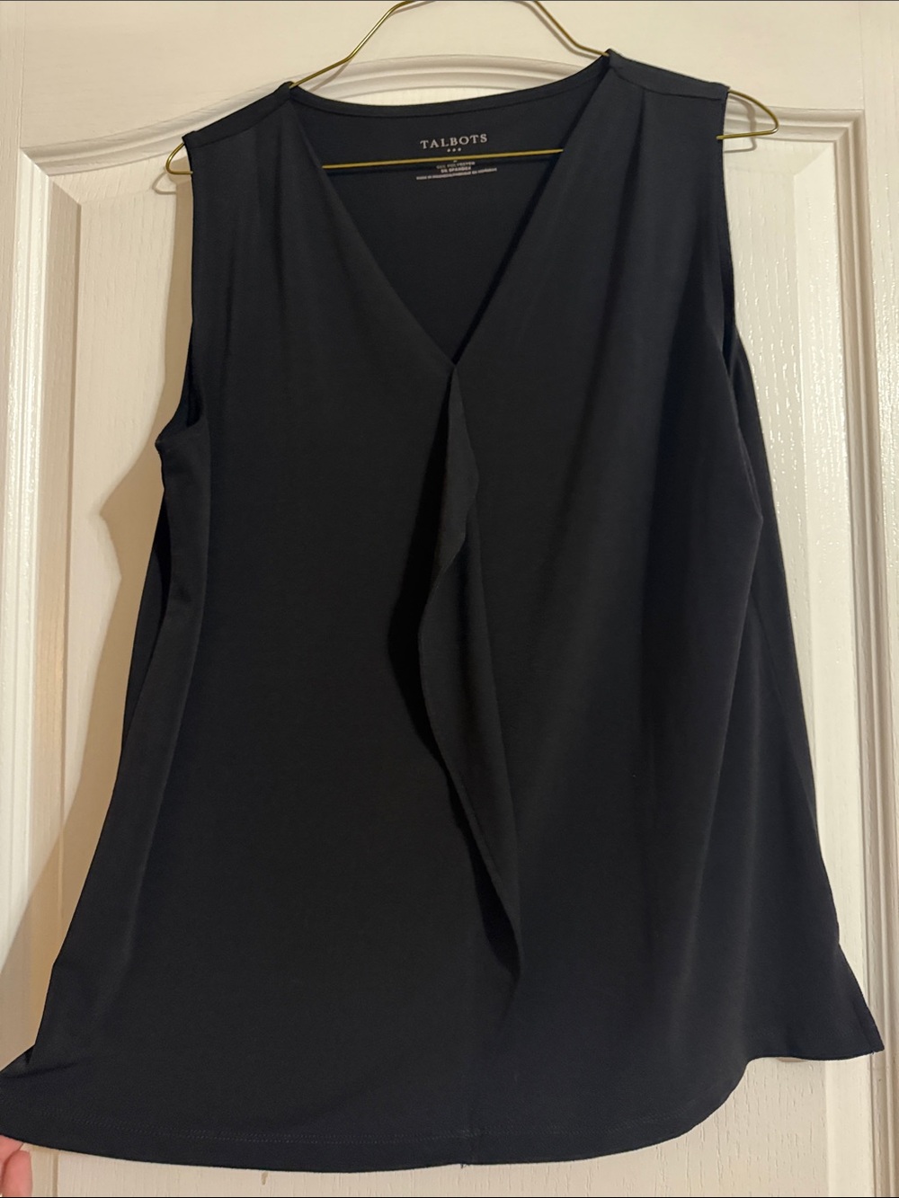 Talbots Black Sleeveless V-Neck Ruffled Front Shell